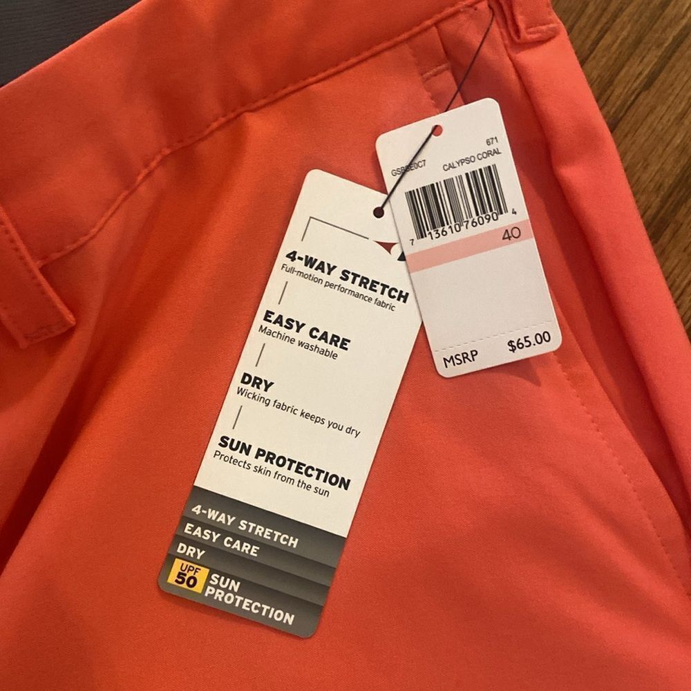 NWT GrandSlam coral colored shorts, size 40 waist, 7 inch inseam, stretch waist - Picture 3 of 7